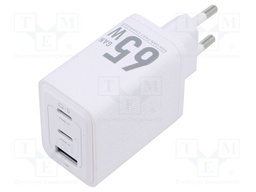 Power supply: switching; mains,plug-in; 5÷20VDC; 65W; white; 3.25A