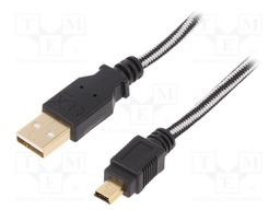 Cable; USB 2.0; USB A plug,USB B mini plug; gold-plated; 1.8m