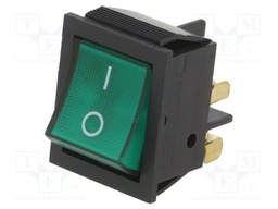 ROCKER; Pos: 2; 16A/250VAC; green; neon lamp; Body: black; 230V