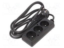 Extension lead; 3x1.5mm2; Sockets: 3; PVC; black; 3m; 16A