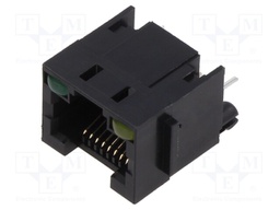 Socket; RJ45; PIN: 8; with LED; Layout: 8p8c; on PCBs,PCB snap; THT