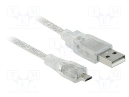 Cable; USB 2.0; USB A plug,USB B micro plug; 5m; transparent