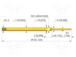 Test needle; Spring compression: 3.5mm; 4.4mm; 5A; CuBe; Ø: 0.65mm