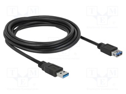 Cable; USB A socket,USB A plug; gold-plated; 3m; black; Cu; 5Gbps