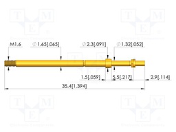 Test needle; Spring compression: 4mm; 5mm; 8A; CuBe; gold-plated