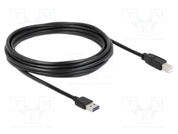 Cable; USB 2.0; USB A plug double sided,USB B plug; 5m; black