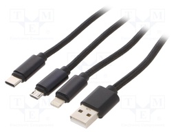Cable; USB 2.0; 1m; black; Outside insul.material: textile braid