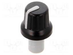 Knob; with pointer; ABS; Shaft d: 6mm; Ø16x14.4mm; black; push-in