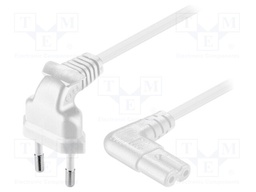 Cable; CEE 7/16 (C) plug angled,IEC C7 female angled; 5m; white