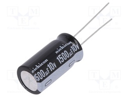 Capacitor: electrolytic; THT; 1500uF; 10VDC; Ø12.5x25mm; Pitch: 5mm
