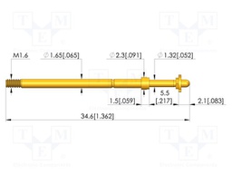 Test needle; Spring compression: 4mm; 5mm; 8A; CuBe; gold-plated