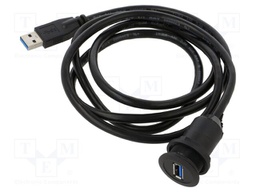 USB 3.0 A/A socket; round; black; Ø22.3mm; L: 1.5m