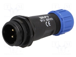 Plug; male; SP13; PIN: 2; IP68; 4÷6.5mm; 13A; soldering; for cable
