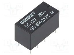 Relay: electromagnetic; DPDT; Ucoil: 12VDC; 1A/120VAC; 2A/24VDC; 2A