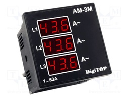 Ammeter; digital,mounting; 1÷63A; on panel; Network: three-phase