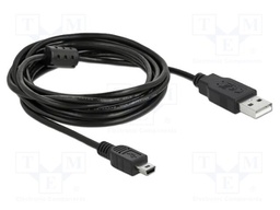 Cable; USB 2.0; USB A plug,USB B mini plug; 3m; black; 480Mbps