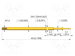 Test needle; Spring compression: 4mm; 5mm; 8A; CuBe; gold-plated