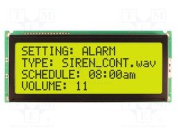 Display: LCD; STN Positive; 20x4; yellow-green; 146x62.5mm; LED