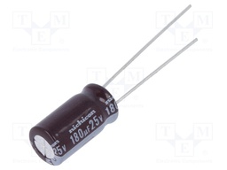 Capacitor: electrolytic; low impedance; THT; 180uF; 25VDC; Ø8x15mm