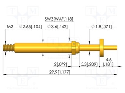 Test needle; Spring compression: 4mm; 5mm; 8A; CuBe; gold-plated