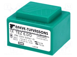 Transformer: encapsulated; 6VA; 230VAC; 7.5V; 7.5V; 400mA; 400mA