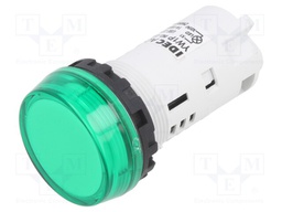 LED Panel Mount Indicator, Green, 240 VAC, 22 mm, 20 mA, IP65