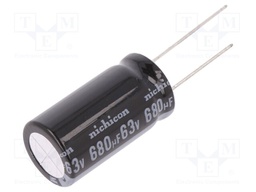 Capacitor: electrolytic; THT; 680uF; 63VDC; Ø16x31.5mm; ±20%