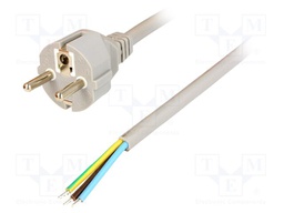 Cable; 3x1.5mm2; CEE 7/7 (E/F) plug,wires; PVC; 5m; grey; 16A; 250V