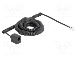 Cable: telephone; coiled; RJ11 socket,RJ11 plug; black; 32AWG