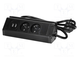 Plug socket strip: furniture; IP20; 3680W; black; 230VAC; 1.5m