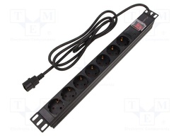 Plug socket strip: protective; Sockets: 7; 230VAC; 10A; black; 2m