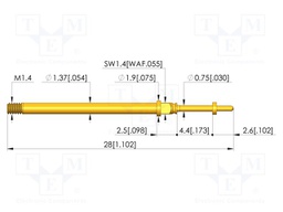 Test needle; Spring compression: 3.5mm; 4.4mm; 5A; CuBe; Ø: 0.65mm