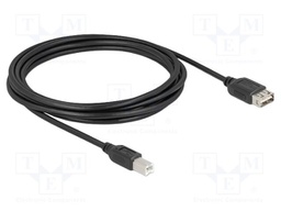 Cable; USB 2.0; USB A double sided socket,USB B plug; 3m; black