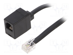 Cable: telephone; flat; RJ12 socket,RJ12 plug; 10m; black