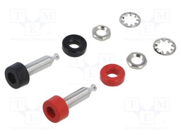 Socket; 4mm banana; 15A; red and black; tinned; on panel; 2pcs.