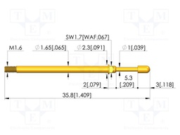 Test needle; Spring compression: 4mm; 5.3mm; 5A; CuBe; gold-plated