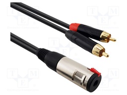 Cable; Jack 6,3mm socket,RCA plug x2; 7m; black; PVC