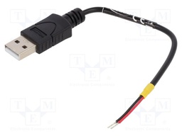 Cable; USB 2.0; wires,USB A plug; 100mm; black; 22AWG; Øcable: 3mm