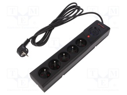Plug socket strip: protective; Sockets: 5; 250VAC; 10A; 3m
