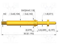 Test needle; Spring compression: 4mm; 5mm; 8A; CuBe; gold-plated