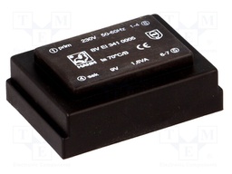 Transformer: encapsulated; 1.6VA; 230VAC; 9V; 178mA; Mounting: PCB