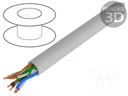 Wire; U/UTP; 5e; solid; Cu; 4x2x24AWG; PVC; grey; 305m; Øcable: 5.2mm