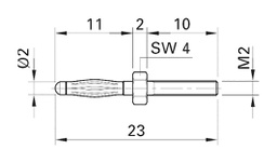 Plug; 2mm banana; 25A; nickel plated; max.150°C; Connection: M2