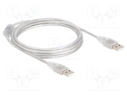 Cable; USB 2.0; USB A plug,both sides; 2m; transparent; 480Mbps