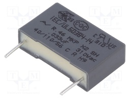 Capacitor: polypropylene; X2; 33nF; 15mm; ±20%; 18x5x11mm; 310VAC