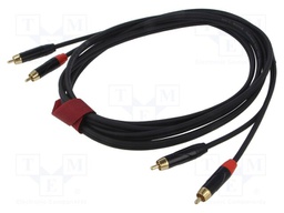 Cable; RCA plug x2,both sides; 3m; black; PVC