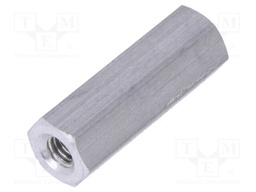 Screwed spacer sleeve; Int.thread: M3; 18mm; hexagonal; aluminium
