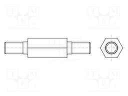 Spacer sleeve; 10mm; Ext.thread: M3; hexagonal; brass; nickel