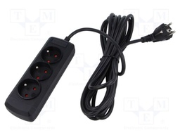 Plug socket strip: protective; Sockets: 3; 250VAC; 10A; black; 5m