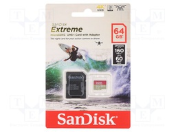 Memory card; Extreme; microSDXC; 64GB; Read: 160MB/s; Write: 60MB/s